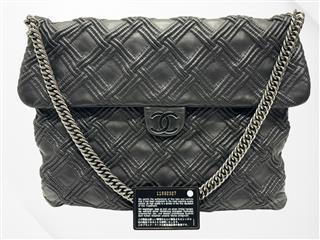 Chanel Large Walk of Fame Stitched Lambskin Flap Bag - Black